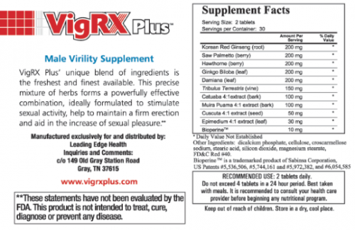 vigrx plus ingredients label